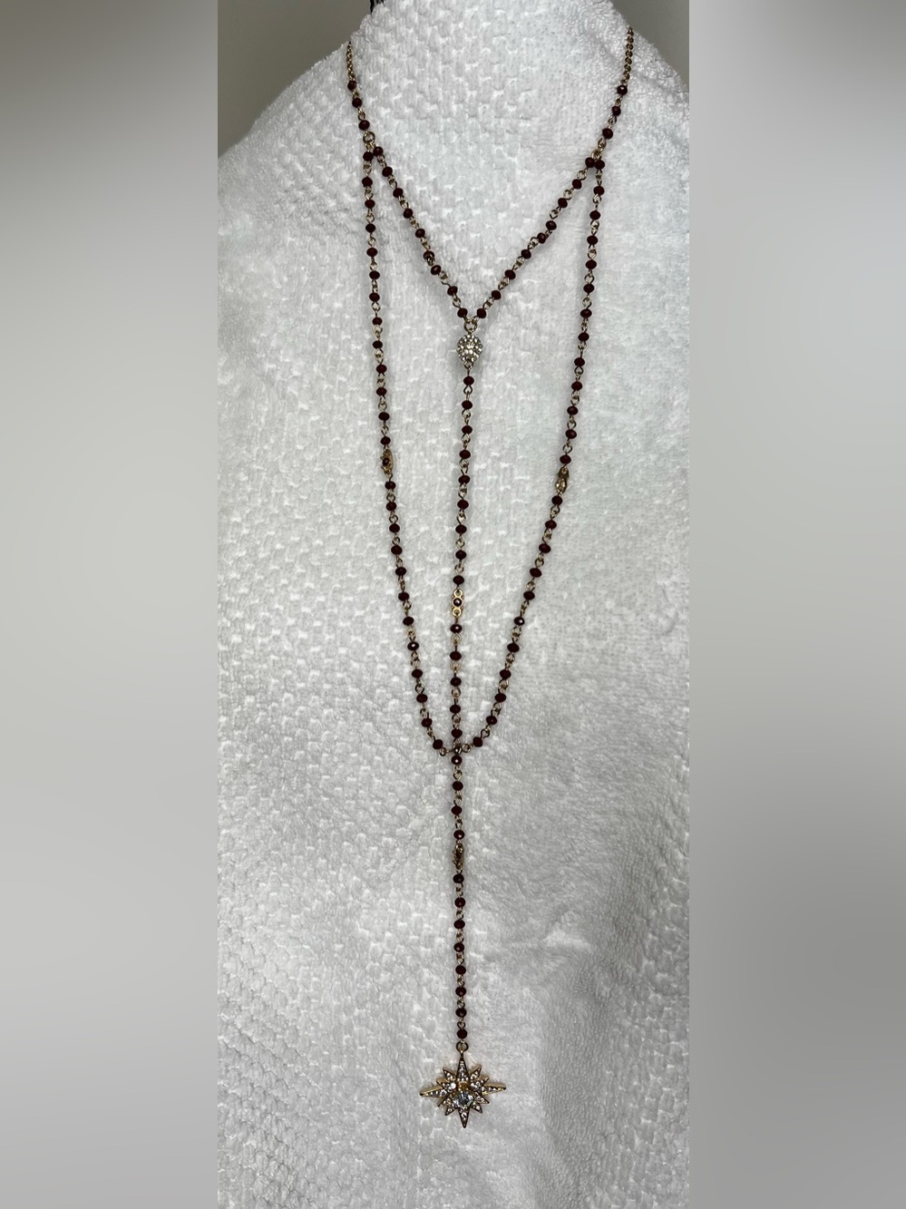 Brand New-Layered Beaded Necklace with Gemstone Pendant